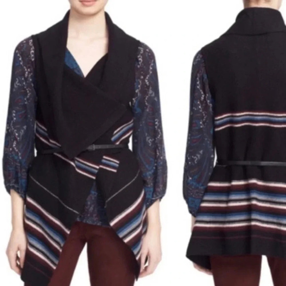 JOIE Wool Ligiere Southwestern Striped Blanket Wrap Asymmetrical Vest - Picture 1 of 12